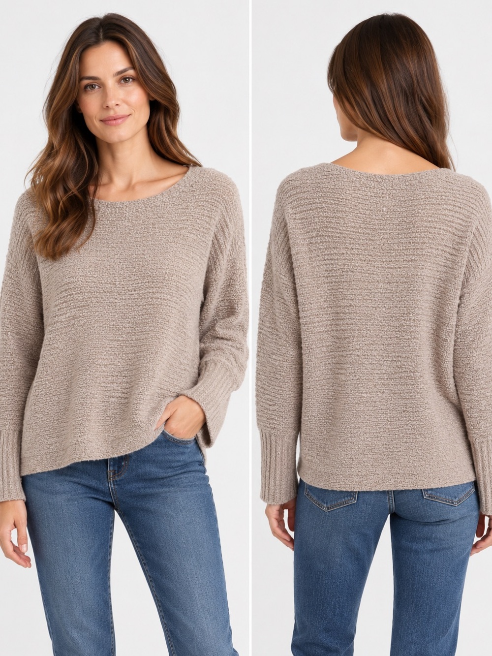Margaret O’Leary 100% Cashmere Taupe Rose Beige Textured Knit Sweater